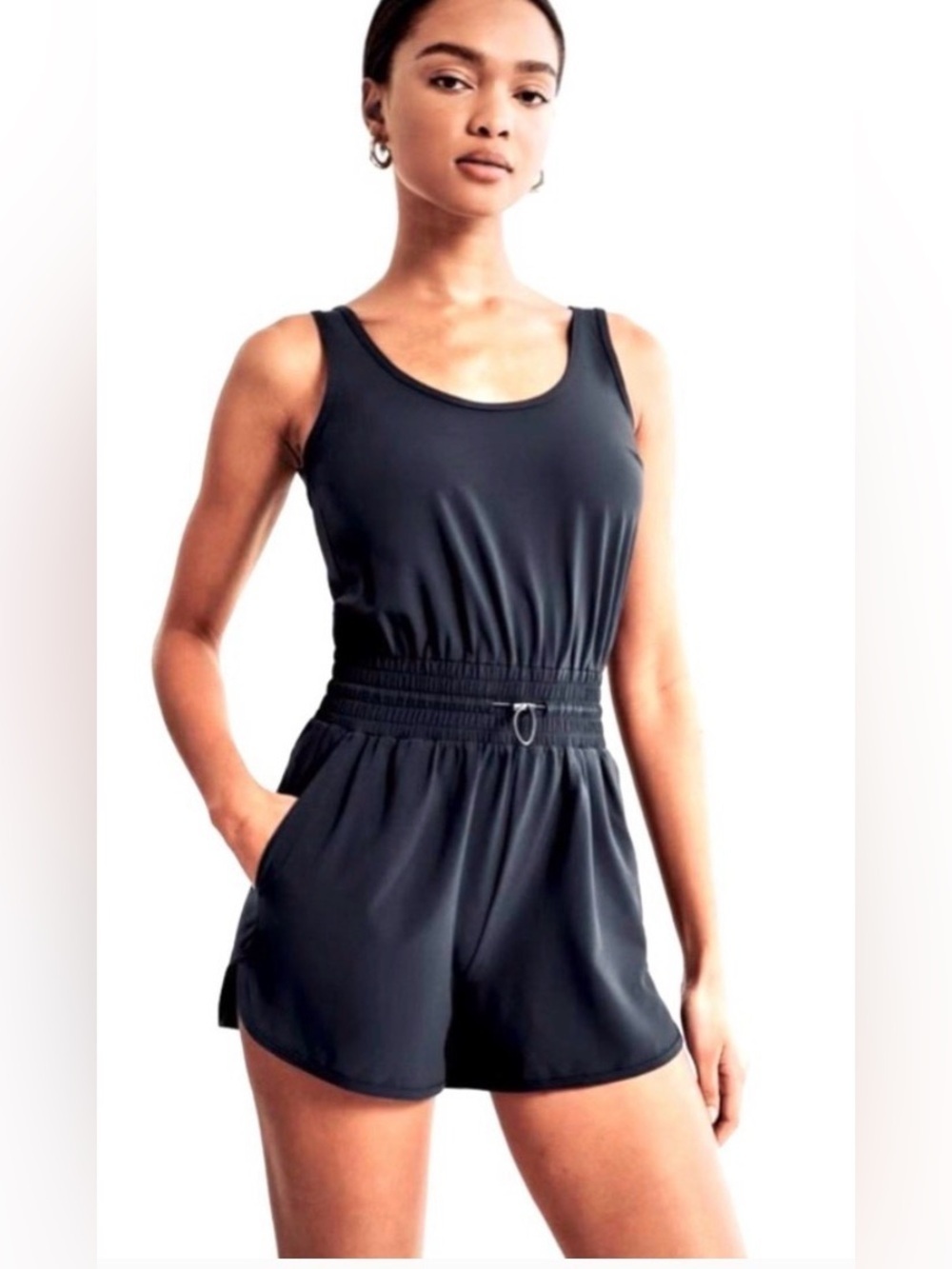 Abercrombie & Fitch Black Sleeveless Romper with Elastic Smocked Waist size XS